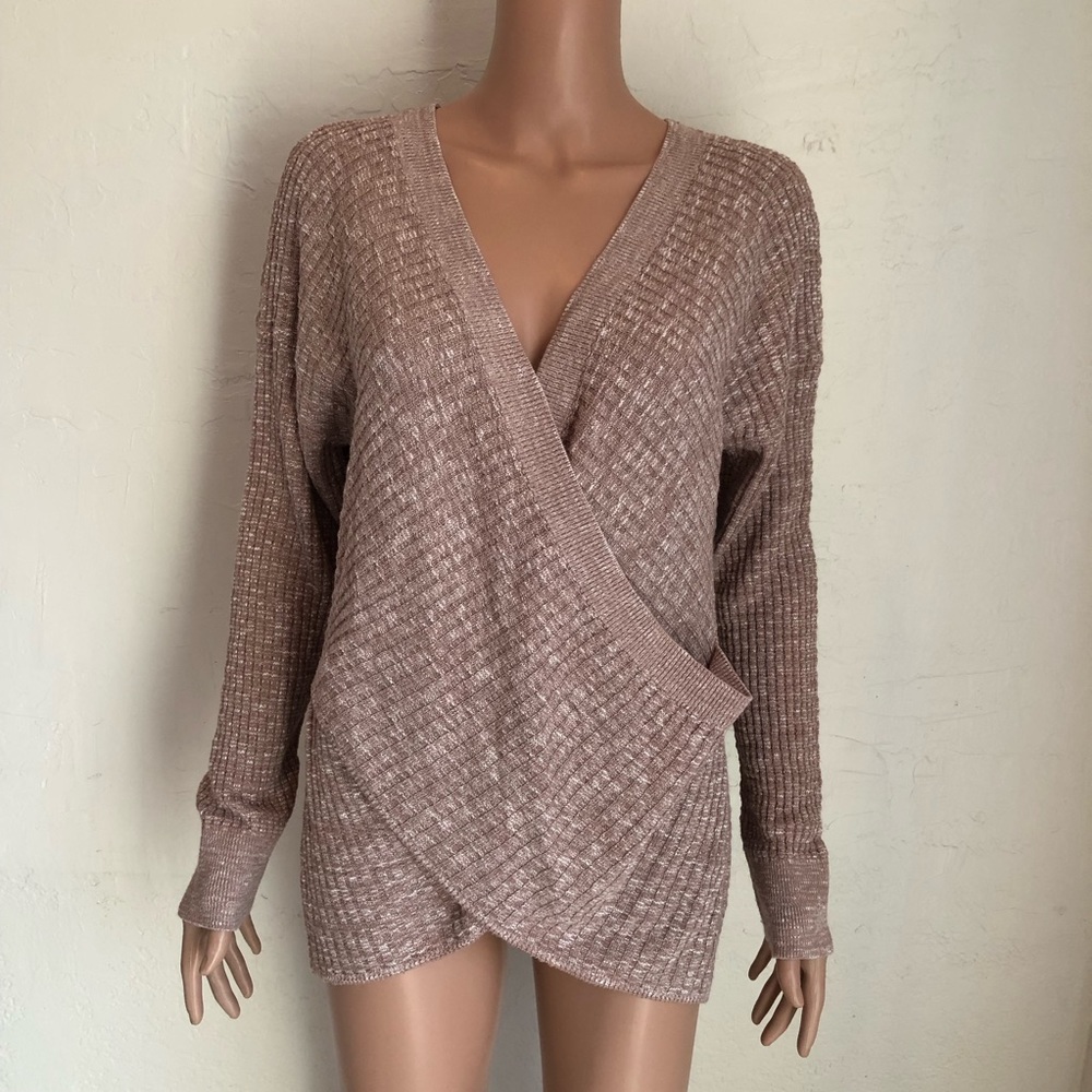 Express Wrap Cross Tunic Knitted Light Sweater Neutral/White Women’s Size L